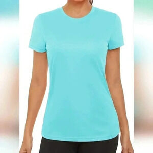 Short Sleeve  SPF 50+ Sun Protection Quick Dry Women's Shirt Light Blue XL (EUC)